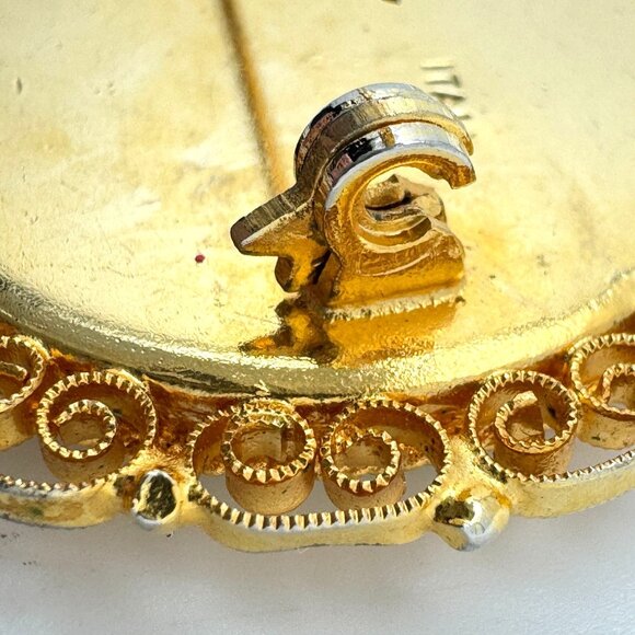 Vtg Italian Gold-Tone Micro Mosaic Floral Brooch Intricate Tesserae Filigree - Picture 7 of 7